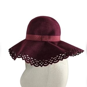 NWT Merlot Wool Felt Hat w/Laser Cut Scalloped Brim